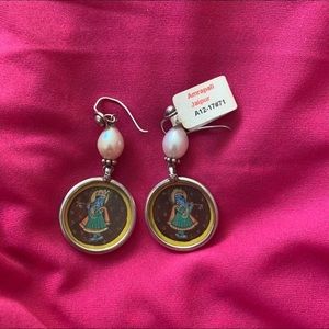 Amrapali dangle silver, Pearl Krishna EARRINGS NWT